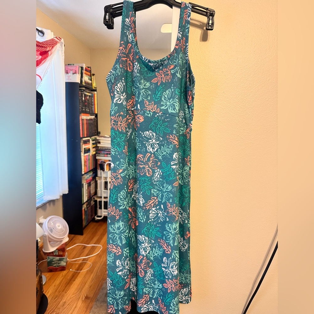 Columbia Teal and Coral Floral Midi Dress